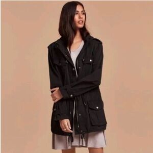 Aritzia Talula Trooper Cargo Hooded Utility Coat Jacket Parka in Black small